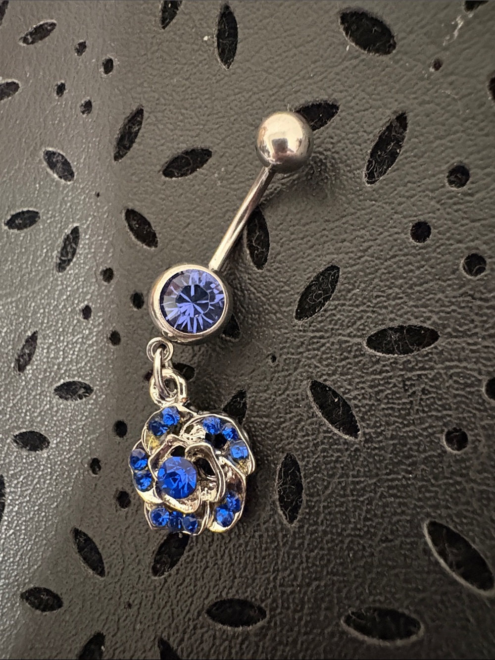 Blue Crystal Flower Belly Button Ring